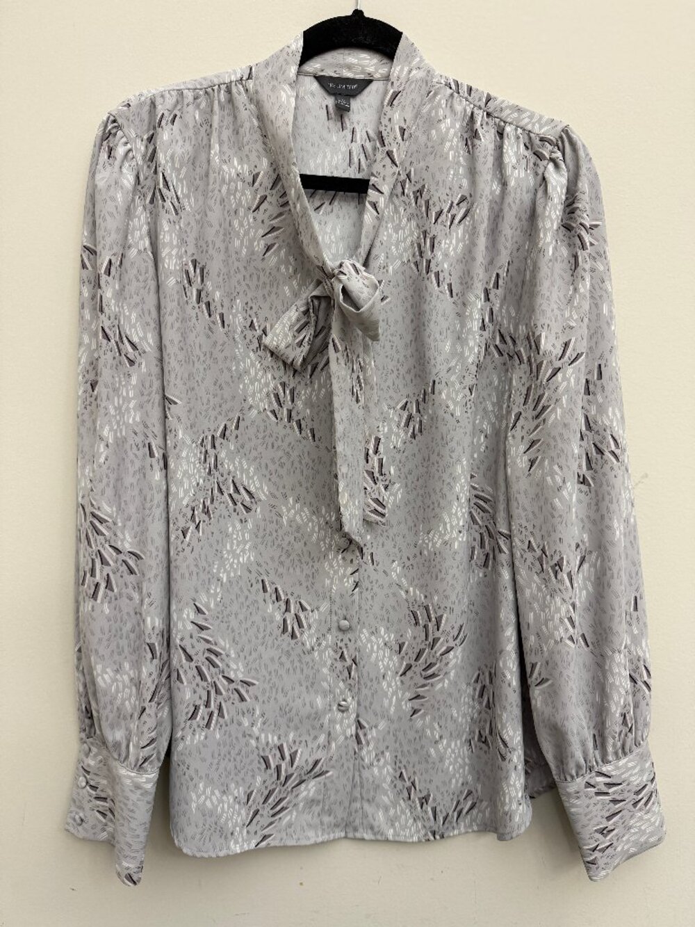 Grey Abstract Front Tie Long Sleeve Dressy Blouse - The Limited Size Large